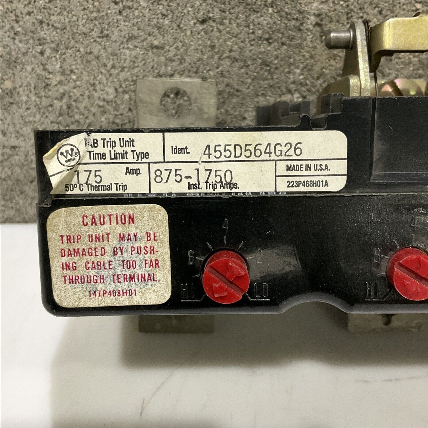 WESTINGHOUSE 455D564G26 AB TRIP UNIT 175AMP 875-1750 TRIP AMPS 373