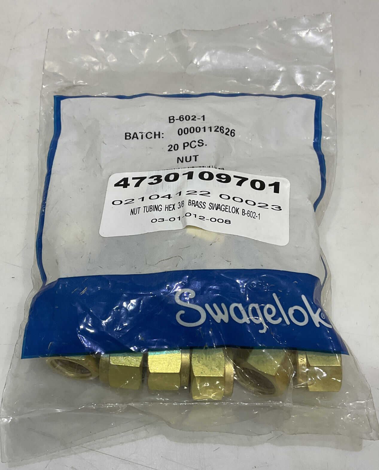 SWAGELOK B-602-1 NUT LOT OF 20 373