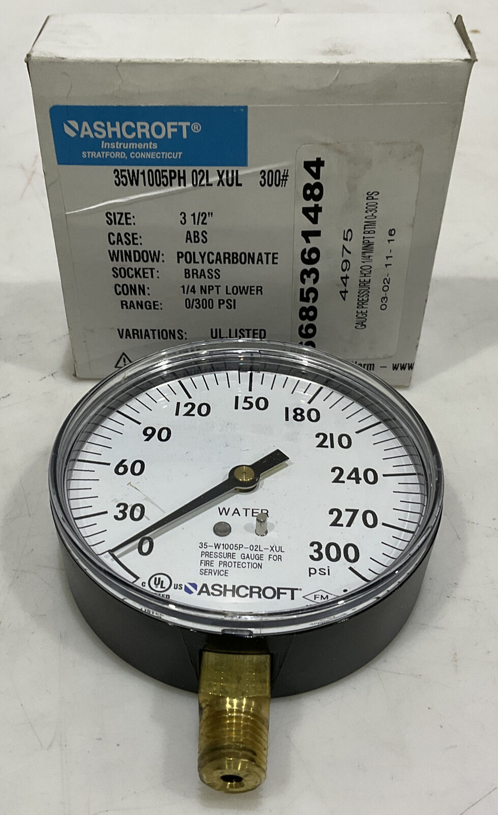 ASHCROFT 35W1005PH 02L XUL PRESSURE GAUGE 0-300psi 373