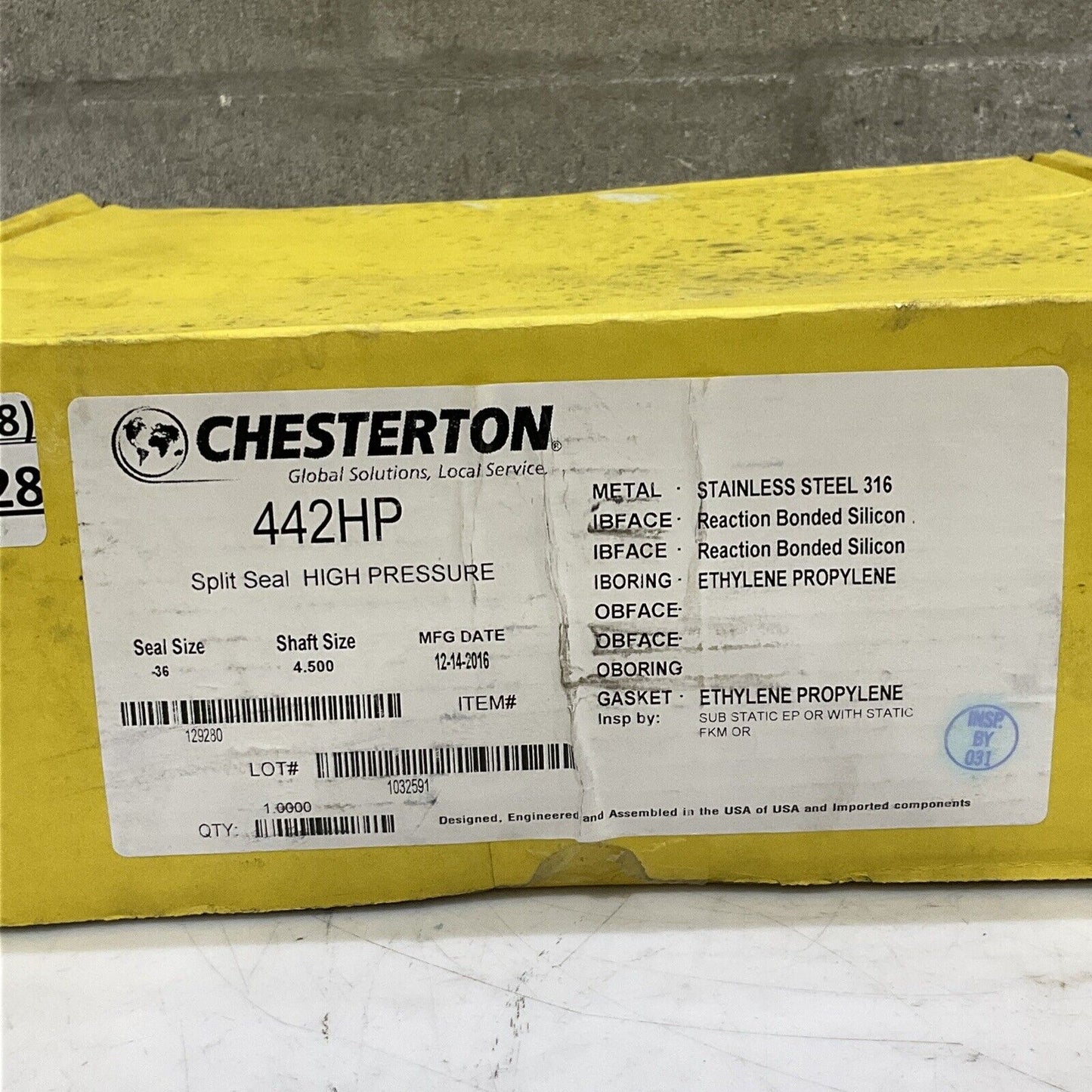 CHESTERTON 442HP HIGH PRESSURE SPLIT SEAL -36 4.5” 316 SS 373