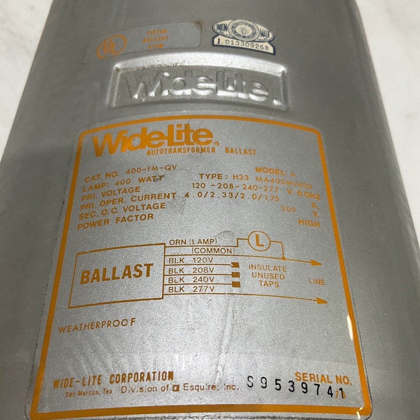 THE GENLYTE GROUP WIDELITE 400-FM-QV H33 MA￼400MV400 MM176CC BALLEST 277 V 373