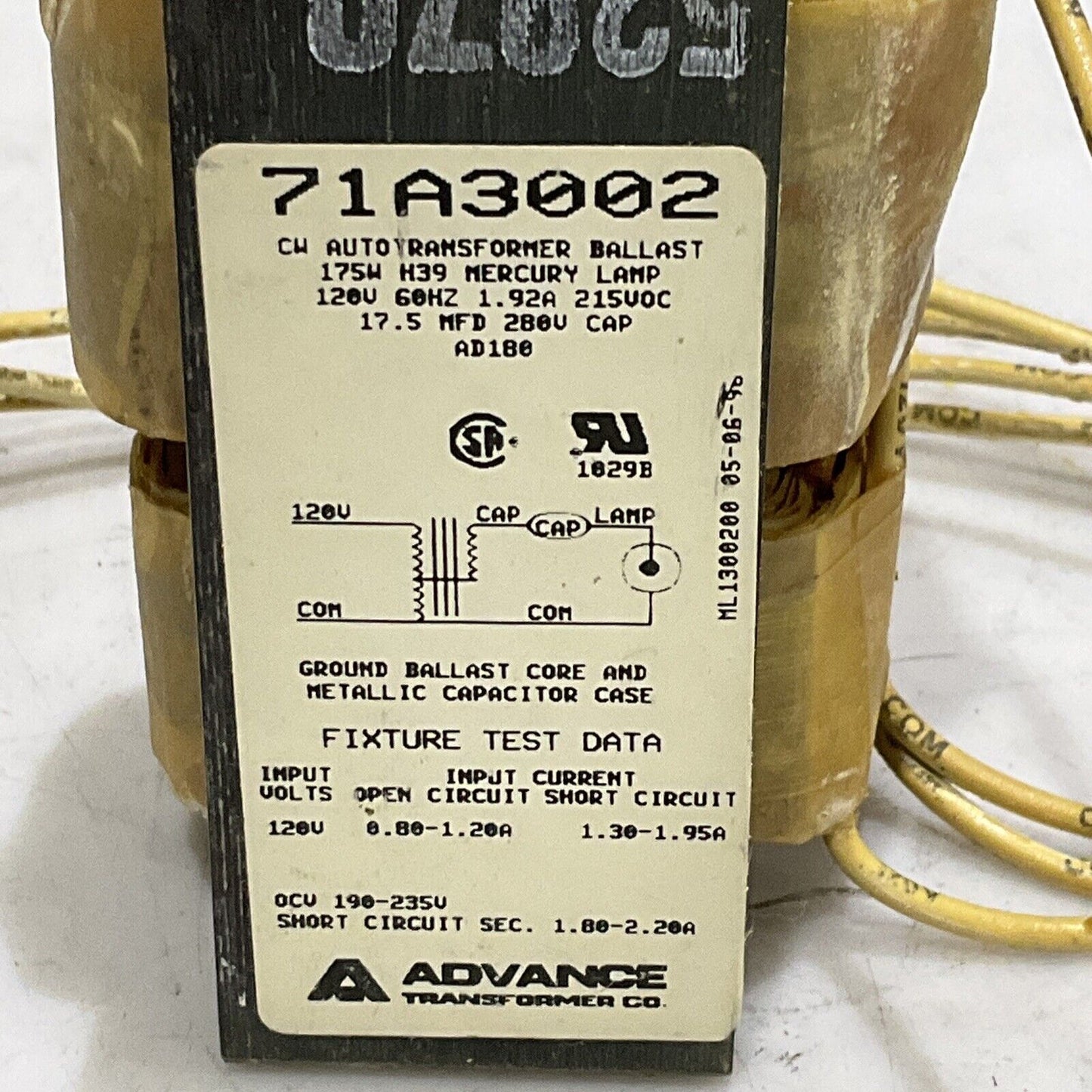 CROUSE HINDS VMVCR1720 BALLEST REPLACEMENT KIT 175 W 120 V 373