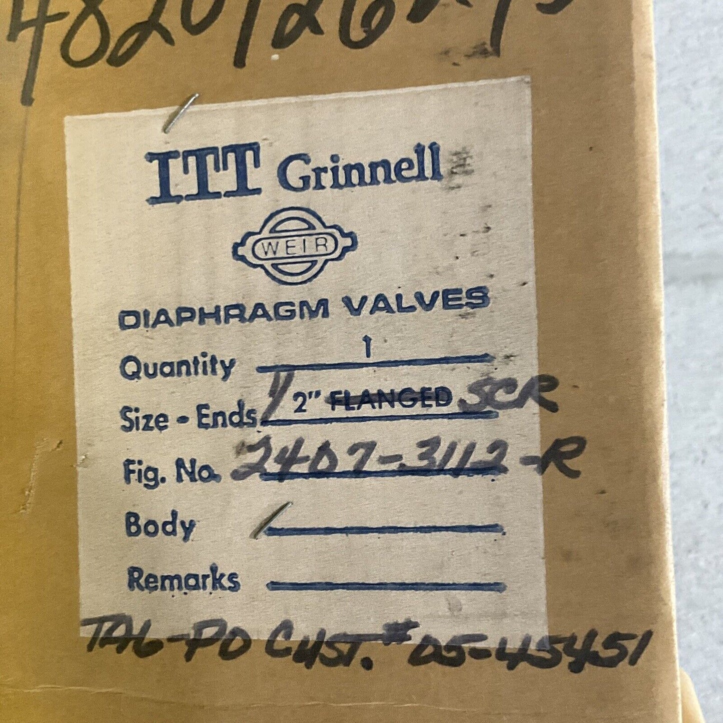 WEIR ITT GRINNELL 3112 303863 DIAPHRAGM VALVE 85 PSI FIG 2407-3112-R 373
