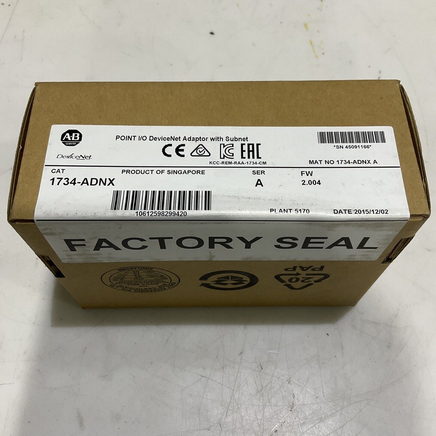 ALLEN BRADLEY 1734-ADNX POINT I/O DEVICENET ADAPTER WITH SUBNET SERIES A 373