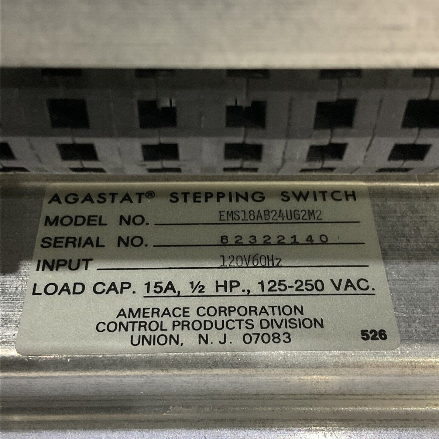 AGASTAT EMS18AB24UG2M2 82322140 STEPPING SWITCH 15A 1/2 HP 125-250 VAC 373