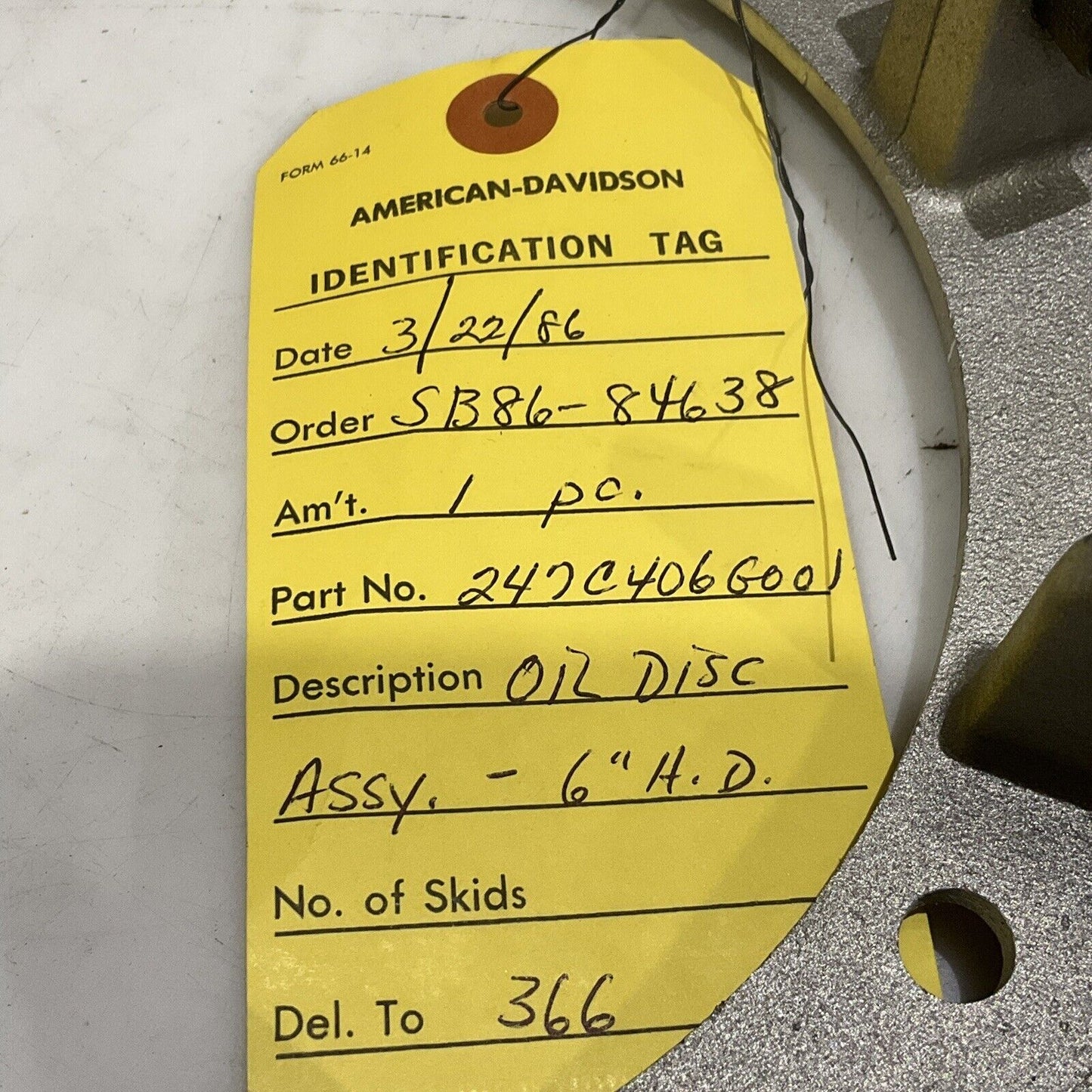 WESTINGHOUSE 247C406G001 OIL DISC ASSEMBLY 6” AMERICAN DAVIDSON 373