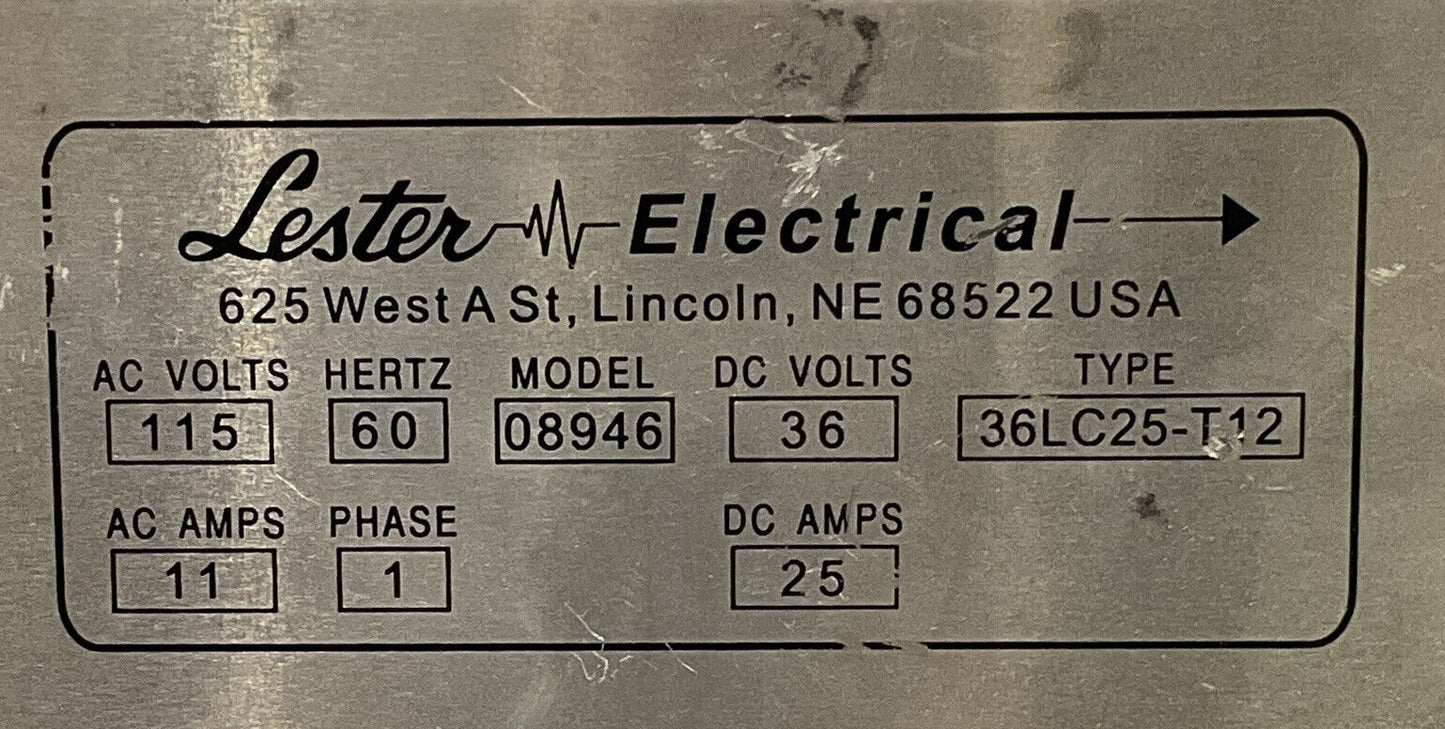 LESTER ELECTRICAL 36LC25-T12 08946 BATTERY CHARGER 60 HZ 115V 881