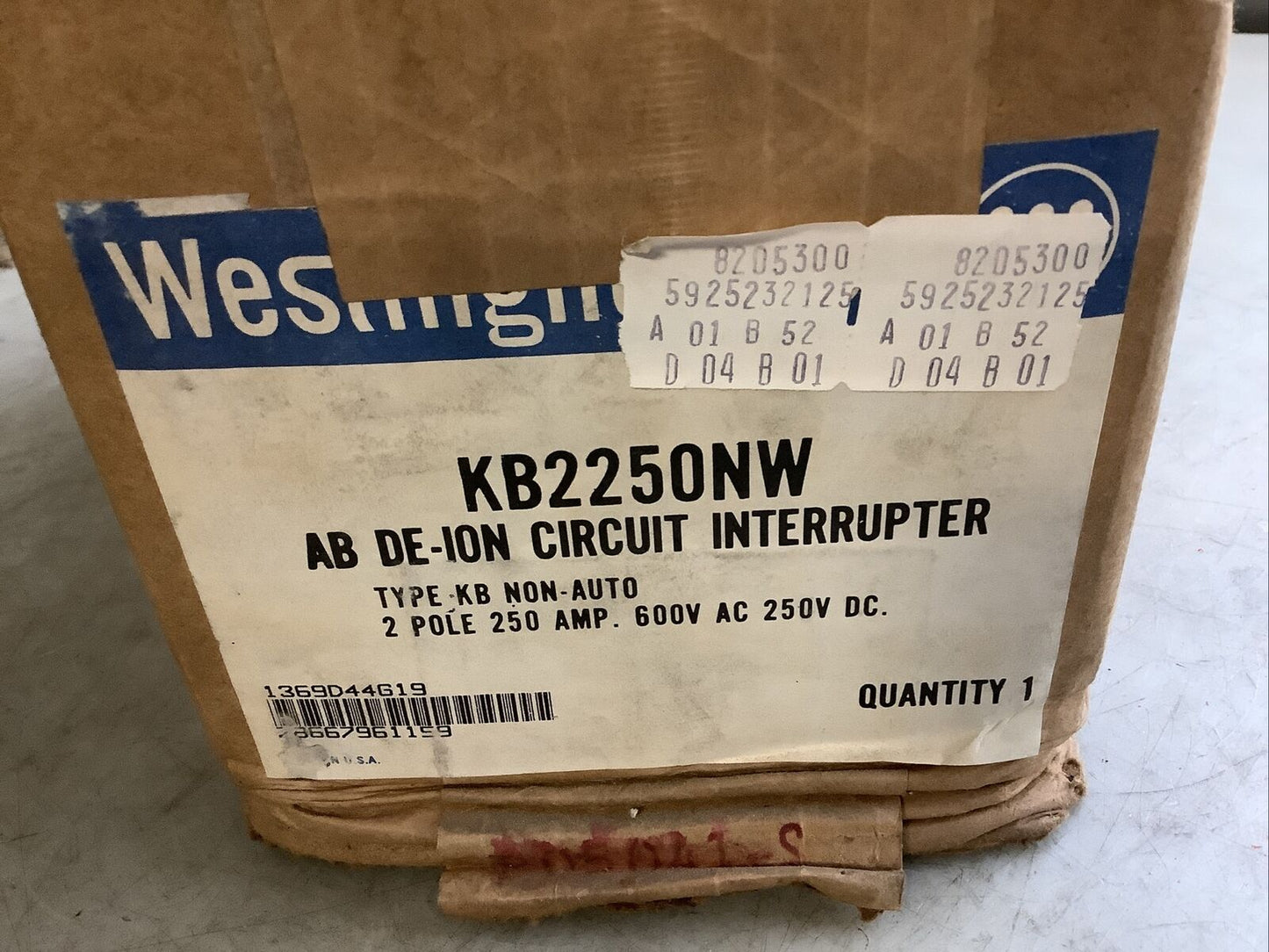 WESTINGHOUSE KB2250NW MOLDED CASE CIRCUIT BREAKER 2 POLE 250A 600V 373