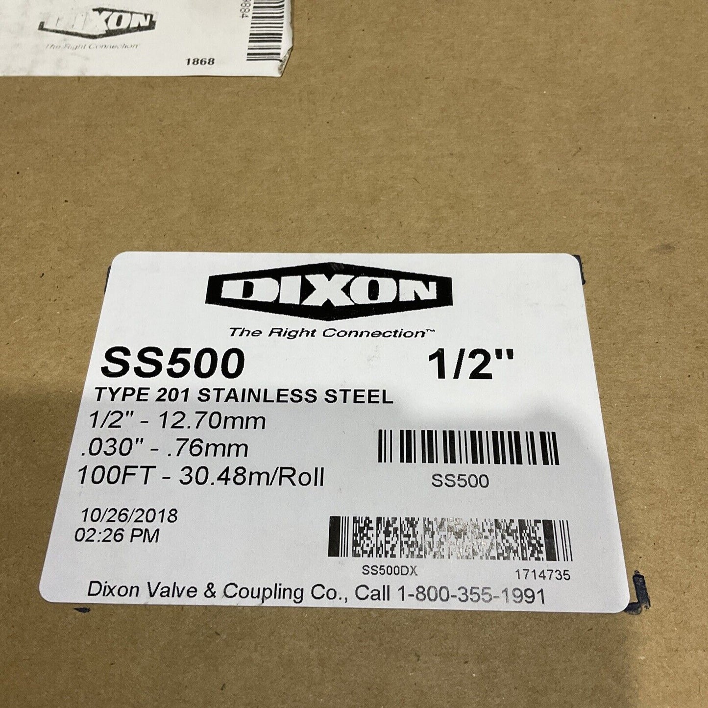 DIXON SS500 STAINLESS STEEL BUCKLE STRAPPING BAND TYPE 201 1/2” 100FT 373