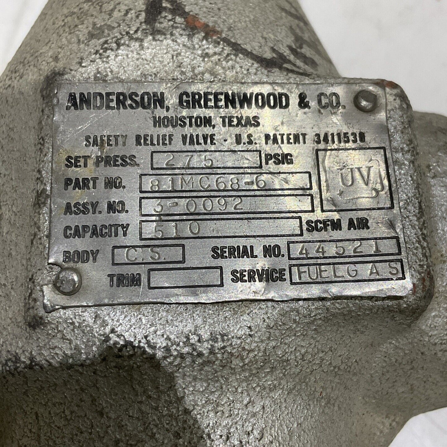 ANDERSON GREENWOOD 81MC68-6 SAFETY RELIEF VALVE 373