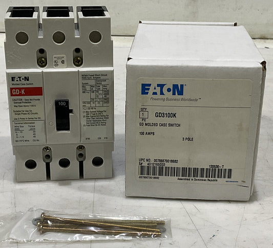 EATON GD3100K 100A MOLDED CASE SWITCH CIRCUIT BREAKER U3S