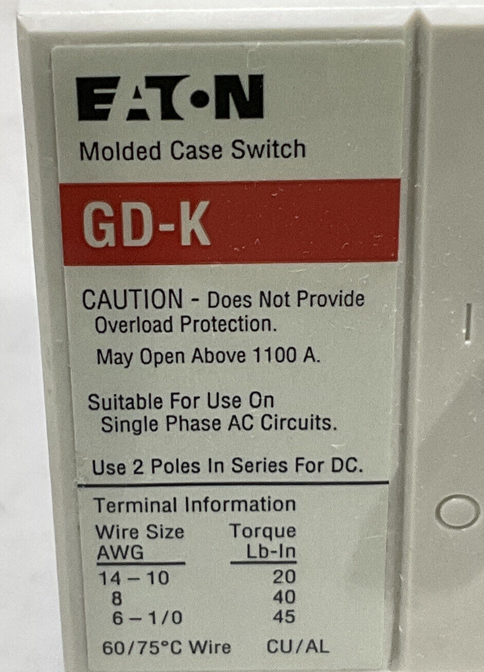 EATON GD3100K 100A MOLDED CASE SWITCH CIRCUIT BREAKER U3S