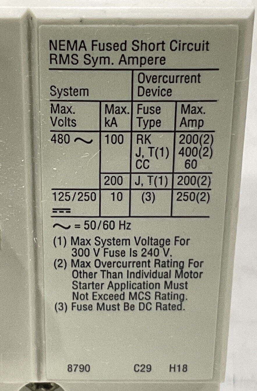 EATON GD3100K 100A MOLDED CASE SWITCH CIRCUIT BREAKER U3S
