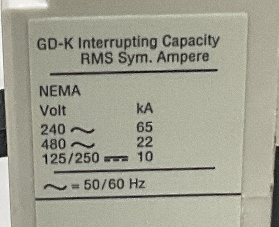 EATON GD3100K 100A MOLDED CASE SWITCH CIRCUIT BREAKER U3S
