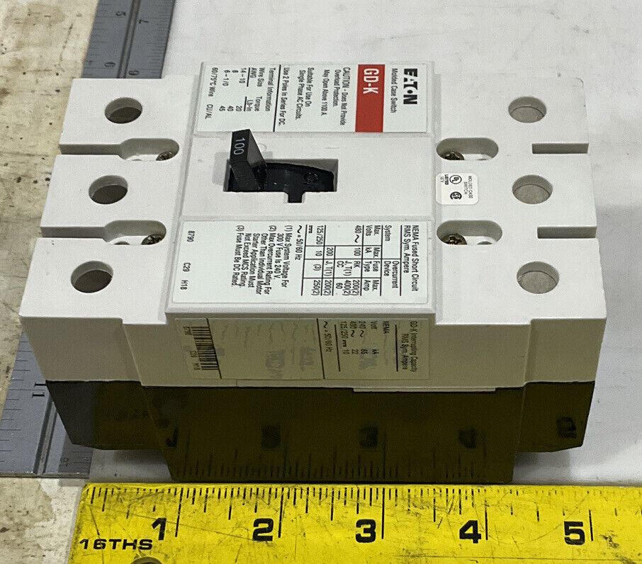 EATON GD3100K 100A MOLDED CASE SWITCH CIRCUIT BREAKER U3S