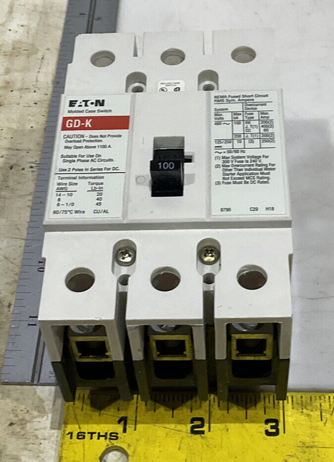 EATON GD3100K 100A MOLDED CASE SWITCH CIRCUIT BREAKER U3S