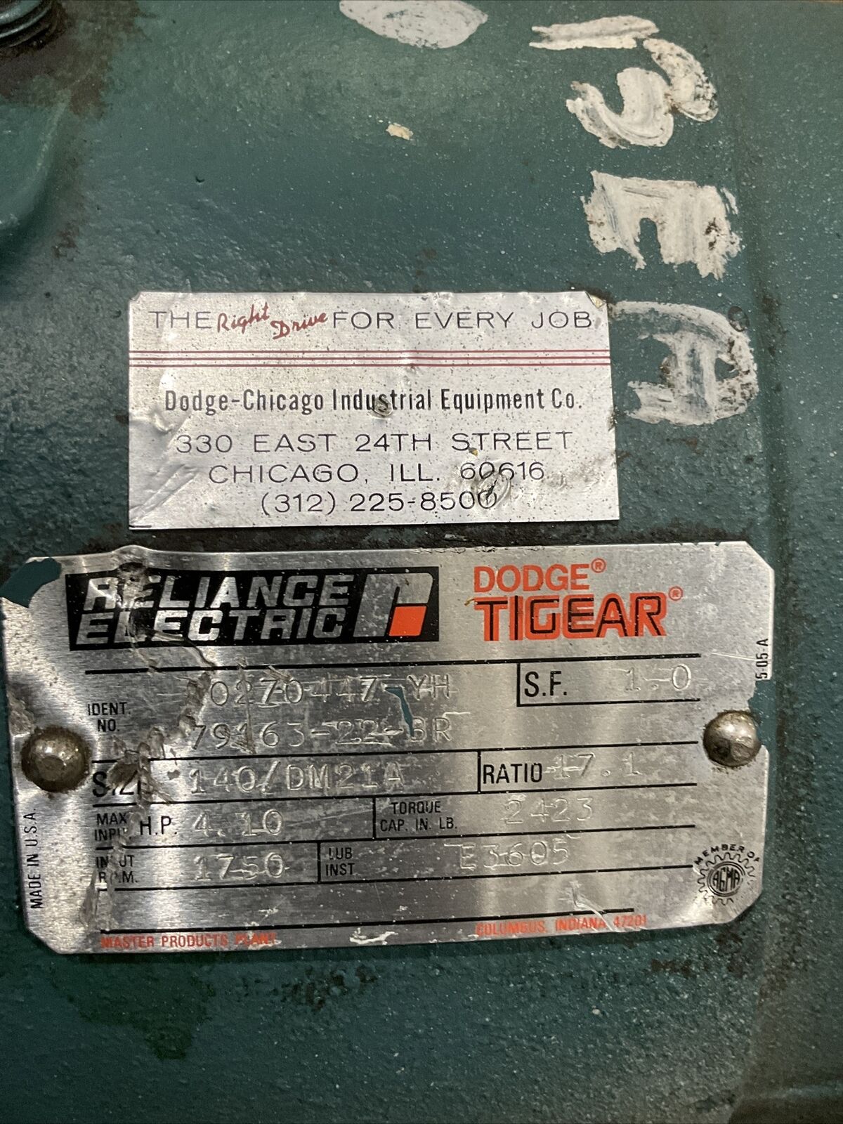 RELIANCE ELECTRIC C0270447-YH DODGE TIGEAR MOTOR U3S