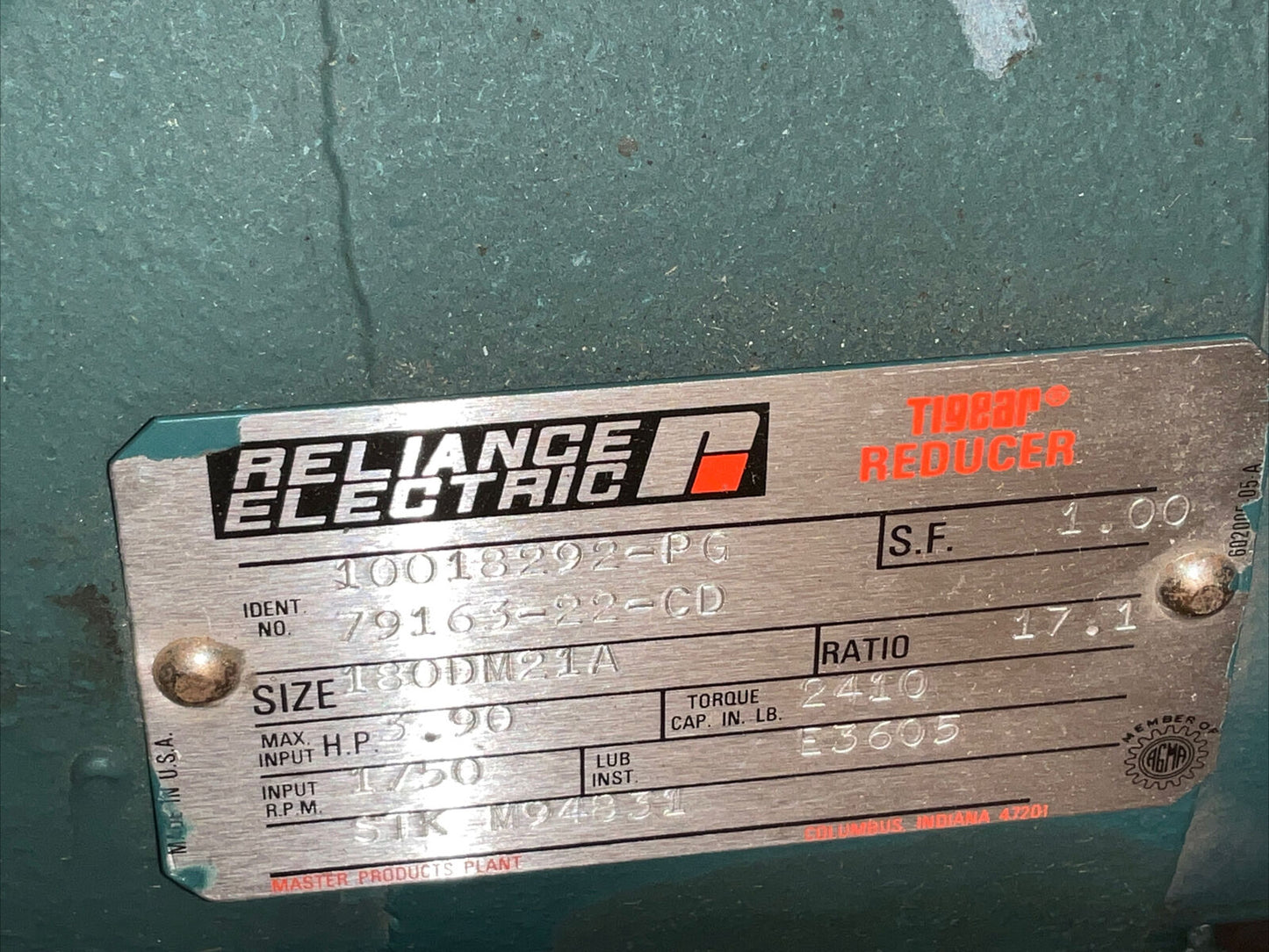 RELIANCE M94831 180TC DM21A C-FACE REDUCER 17.1 R A-1 MTG U3S