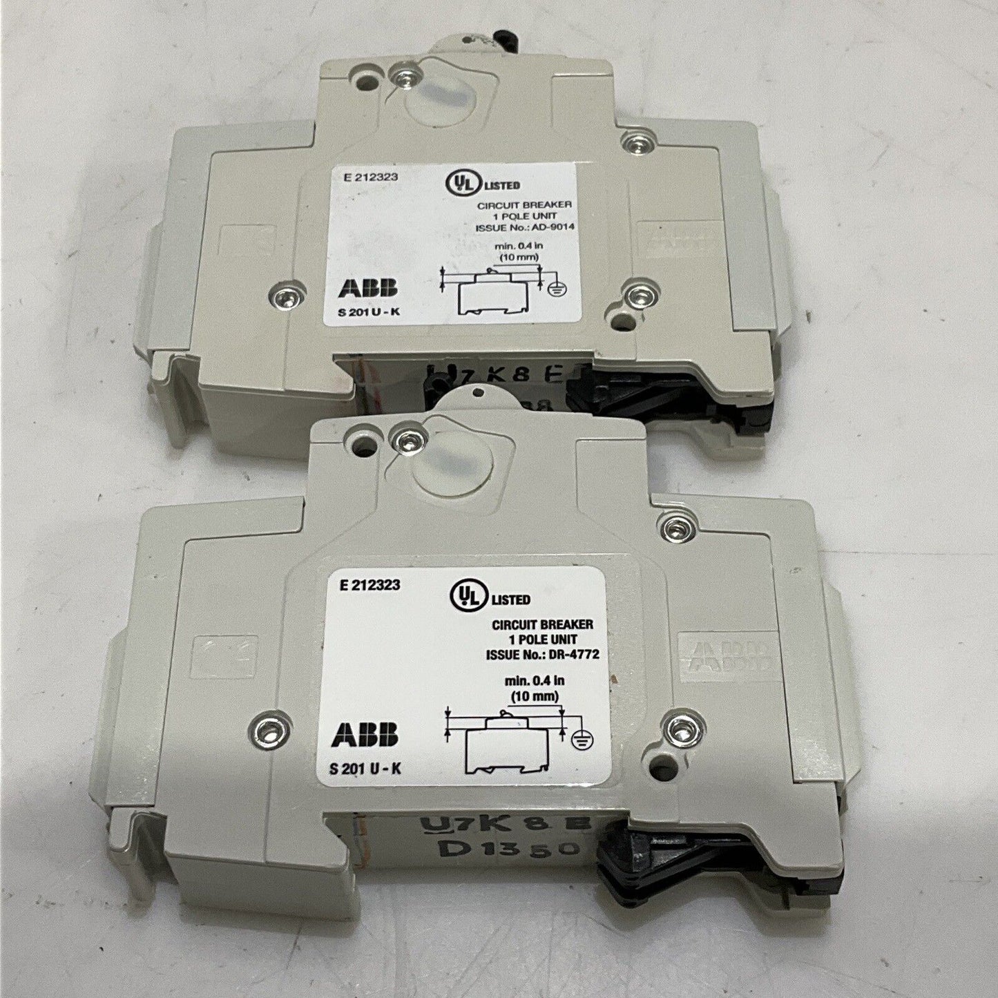 ABB S201U-K8 S 201 U K 8 A CIRCUIT BREAKER 240V 50/60HZ LOT OF 2 U3S