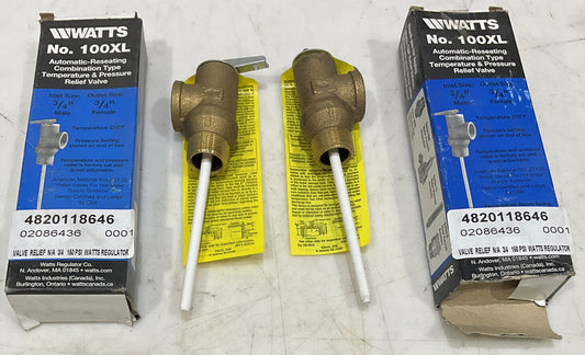 WATTS 100XL AUTOMATIC-RESEATING COMBINATION TYPE RELIEF VALVE LOT OF 2 373