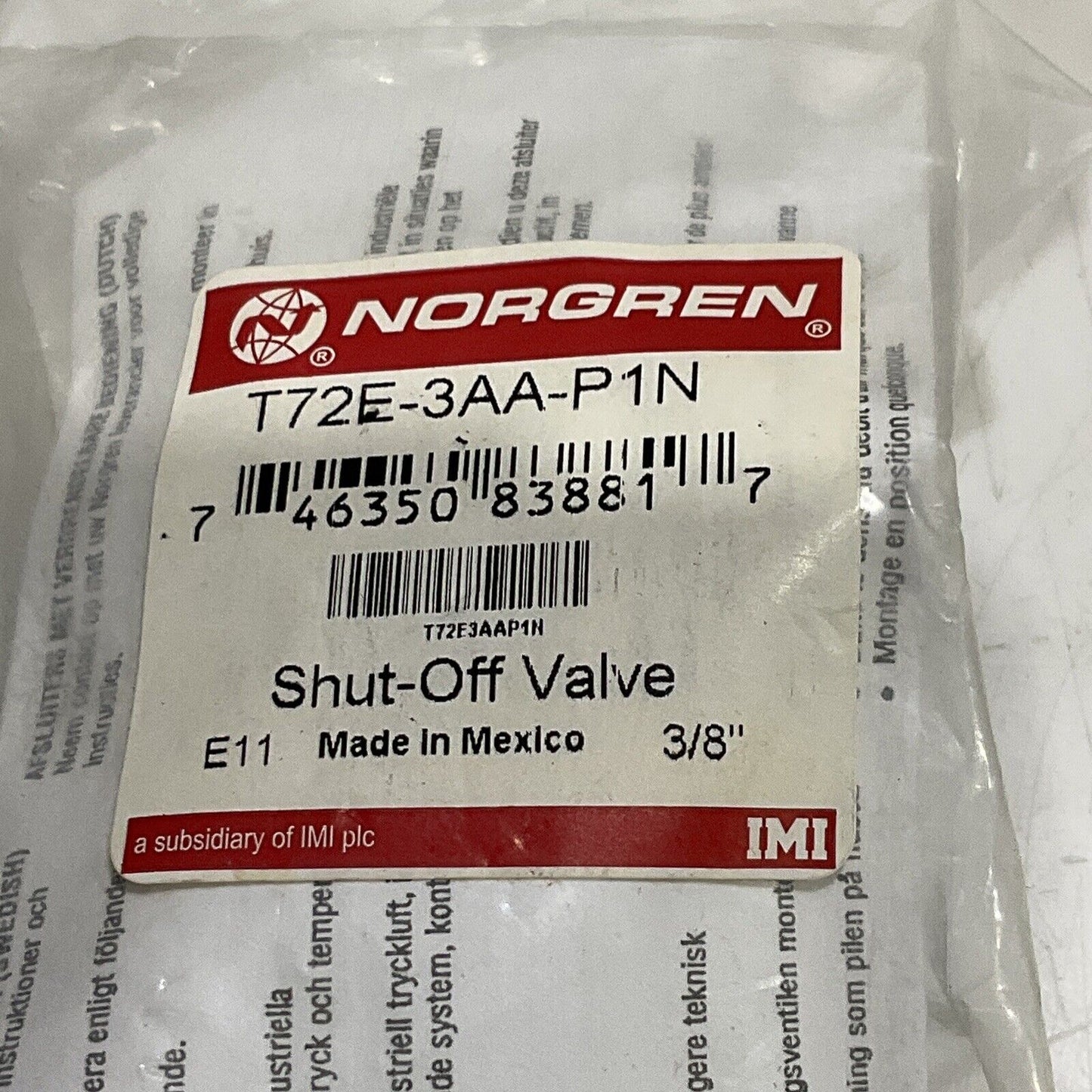 NORGREN T72E-3AA-P1N SHUT-OFF VALVE 3/8IN SLIDE ACTUATOR U3S