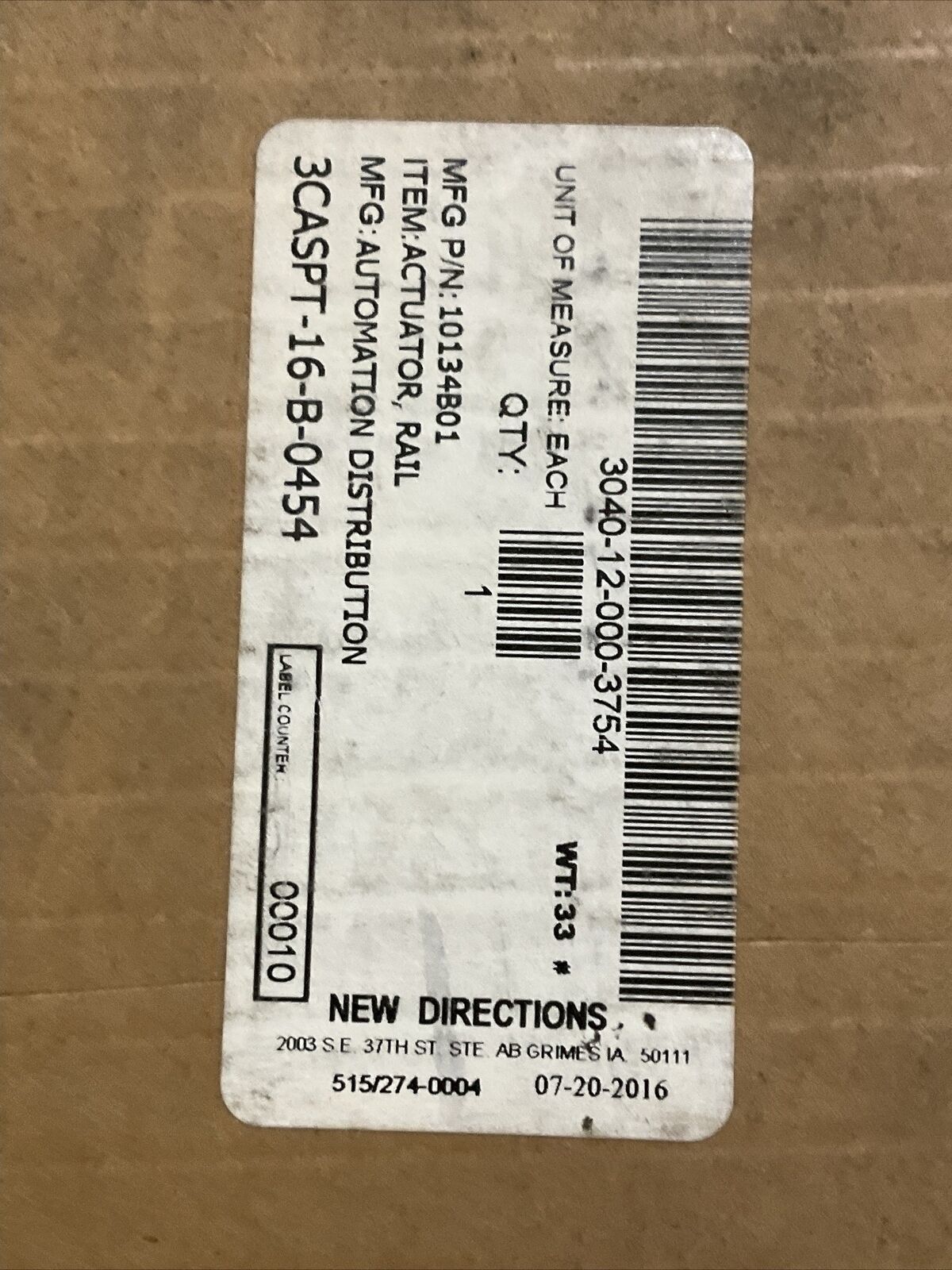 MACRON DYNAMICS 10134B01 RAIL ACTUATOR U3S