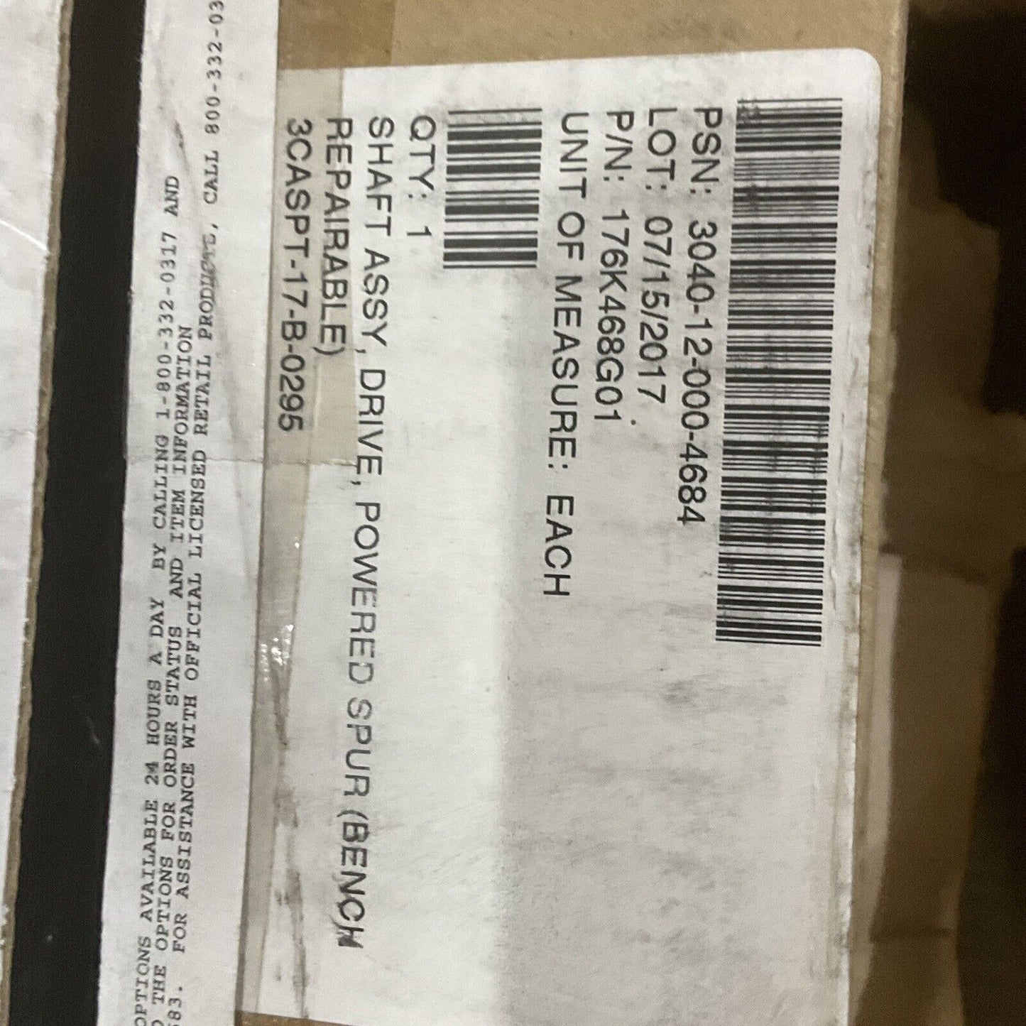 POWERED SPURDRIVE SHAFT ASSEMBLY 176K468G01 BENCH REPAIRABLE U3S