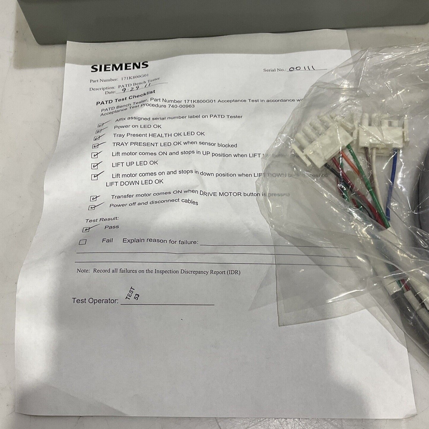 SIEMENS 171K800G01 PATD BENCH TESTER U3S