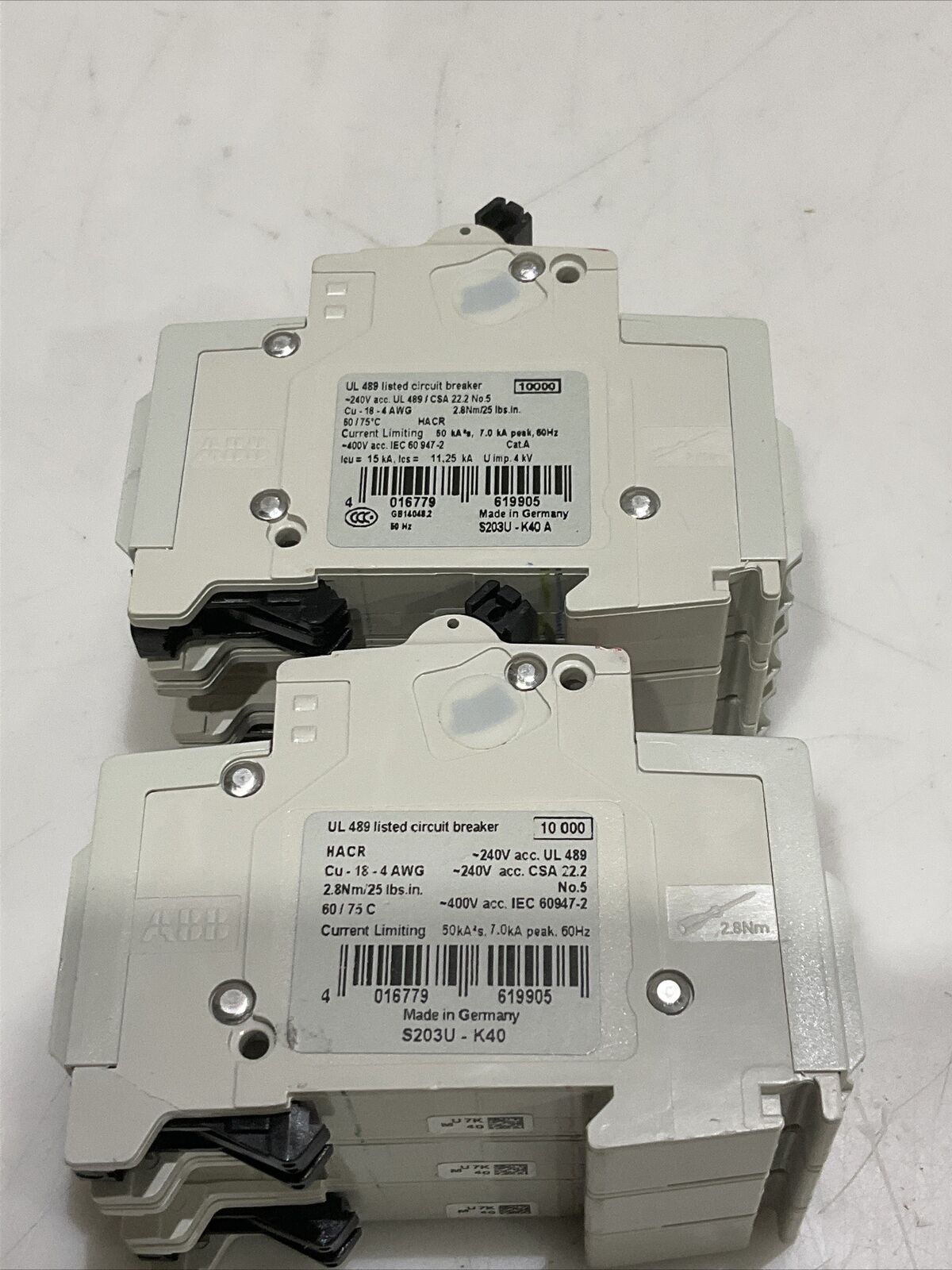 ABB S203U-K40 A CIRCUIT BREAKER 40A 240VAC 3P K TRIP LOT OF 2 U3S