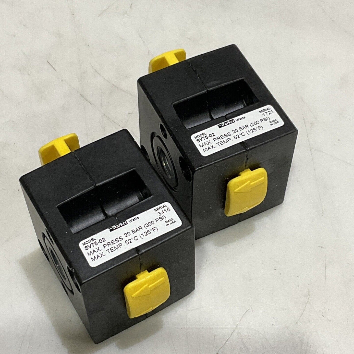 PARKER SV75-02 PNEUMATIC SHUT OFF VALVE 1/4” PORT  300 PSI 20 BAR LOT OF 2 U3S