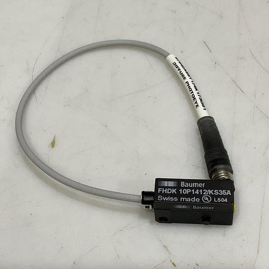 BAUMER FHDK 10P1412/KS35A DIFFUSE PHOTOEYE PHOTOELECTRIC SENSOR ASSEMBLY U3S