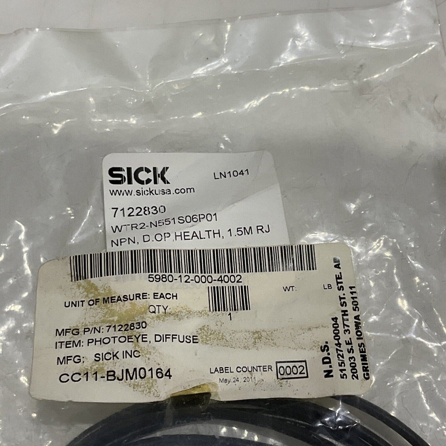 SICK WTR2-N551S06P01B 7122830 PHOTOEYE DIFFUSE SENSOR U3S