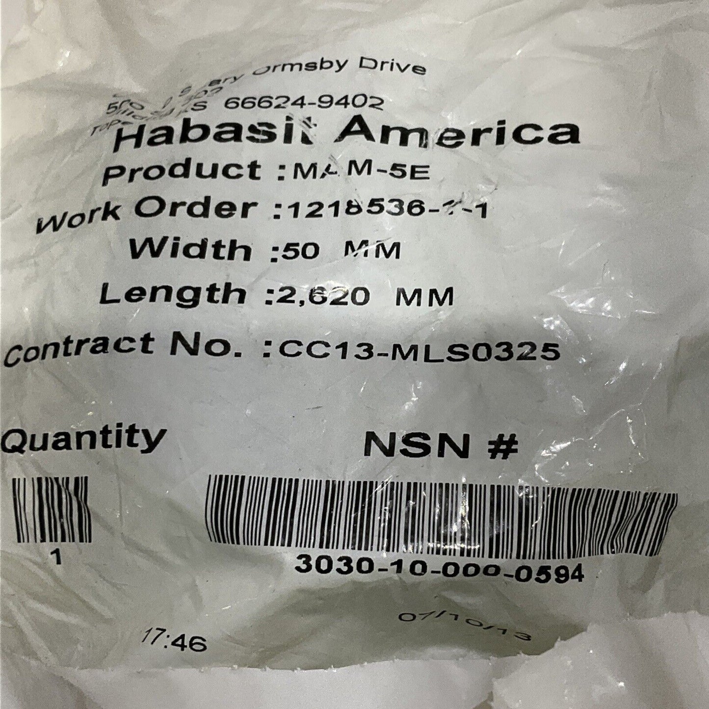 HABASIT AMERICA MAM-5E CONVEYOR BELTS 50 MM X 2,620 MM LOT OF 5 U3S