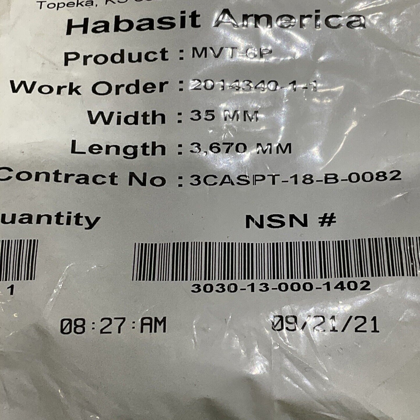 HASABIT AMERICA MVT-6P BELT 35 MM X 3670 MM U3S