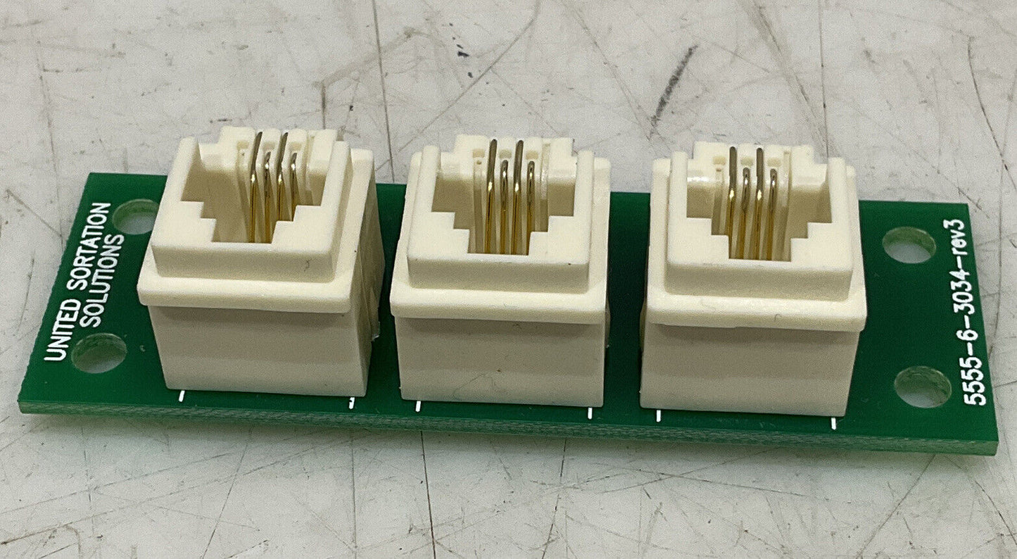 UNITED SORTATION SOLUTIONS 5555-6-3034 REV 3 RJ-11 3 PORT CIRCUIT BOARD U3S