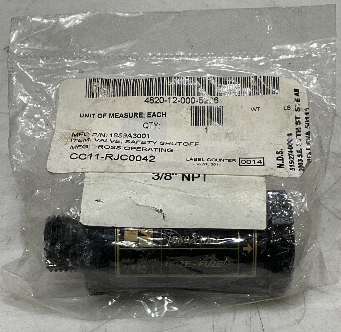 ROSS 1969A3001 PNEUMATIC SAFETY SHUTOFF VALVE U3S