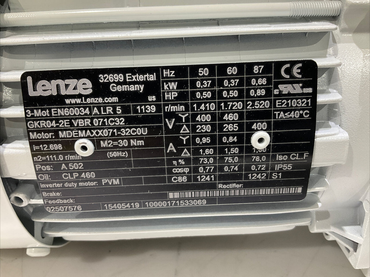 LENZE GKR04-2E VBR 071C32 MDEMAXX071-32C0U GEARBOX MOTOR U3S