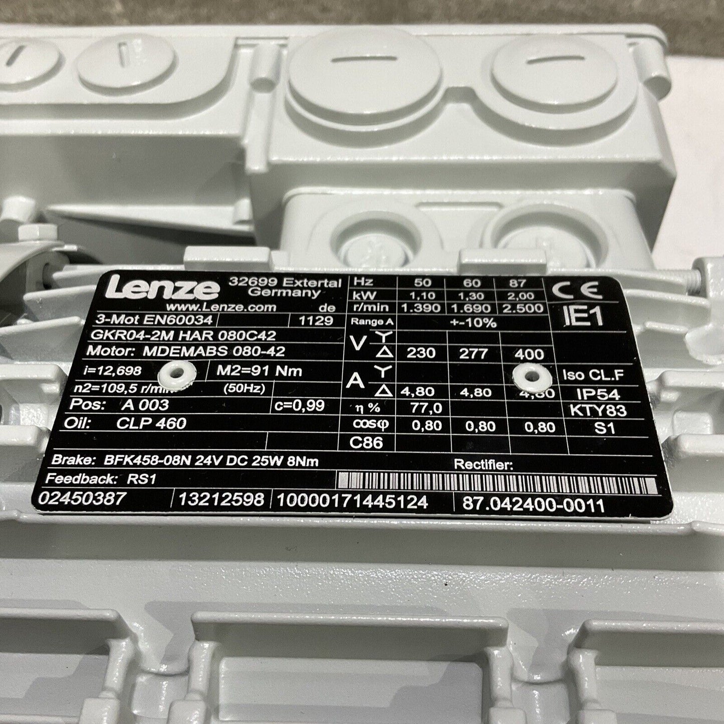 LENZE GKR04-2M HAR 080C42 MDEMABS 080-42 AC GEARBOX MOTOR 1.1KW 20MM U3S