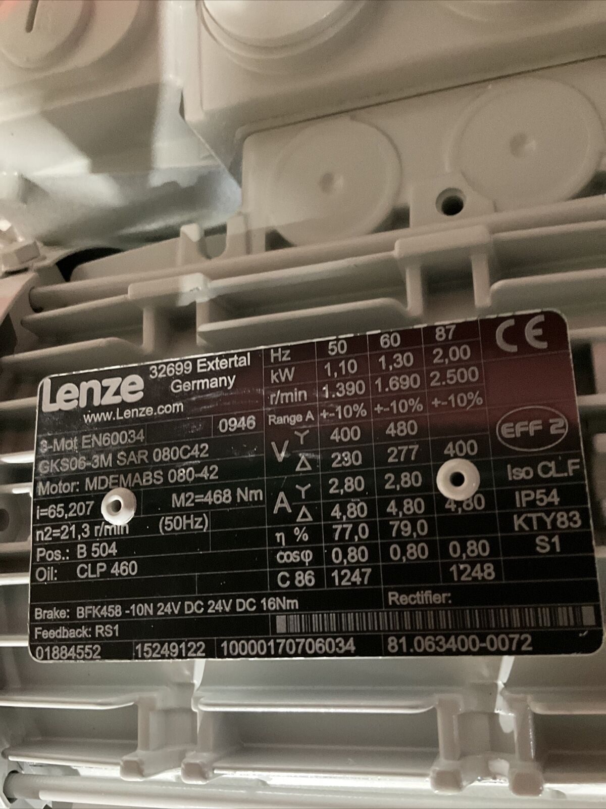 LENZE GKS06-3M SAR 080C42 MDEMABS 080-42 GEARBOX MOTOR U3S