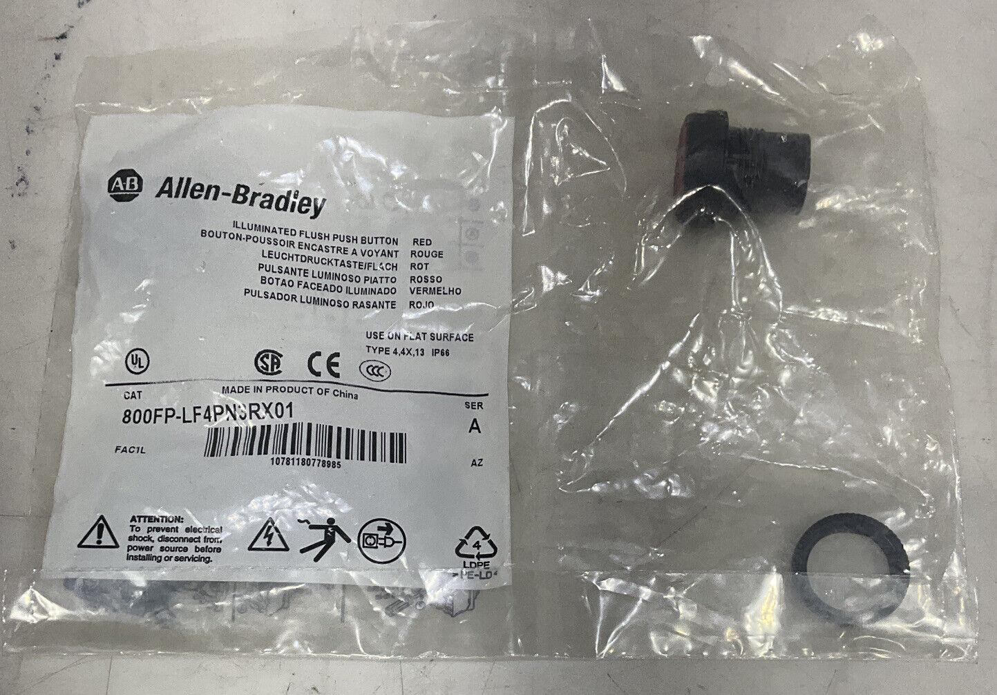 ALLEN-BRADLEY 800FP-LF4PN3RX01 PILOT DEVICES AND PUSHBUTTON SUPPLIES U3S