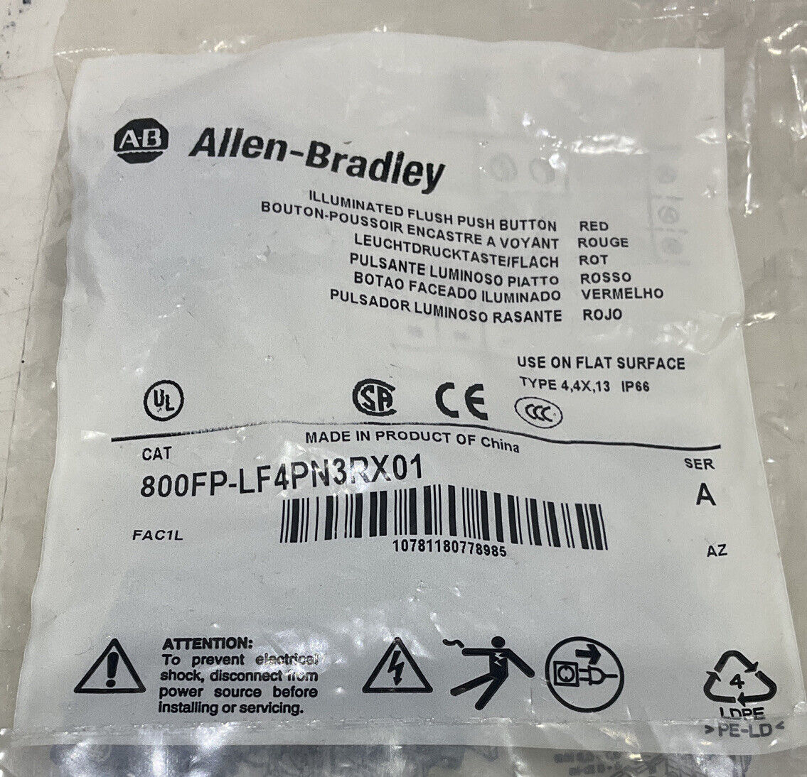 ALLEN-BRADLEY 800FP-LF4PN3RX01 PILOT DEVICES AND PUSHBUTTON SUPPLIES U3S