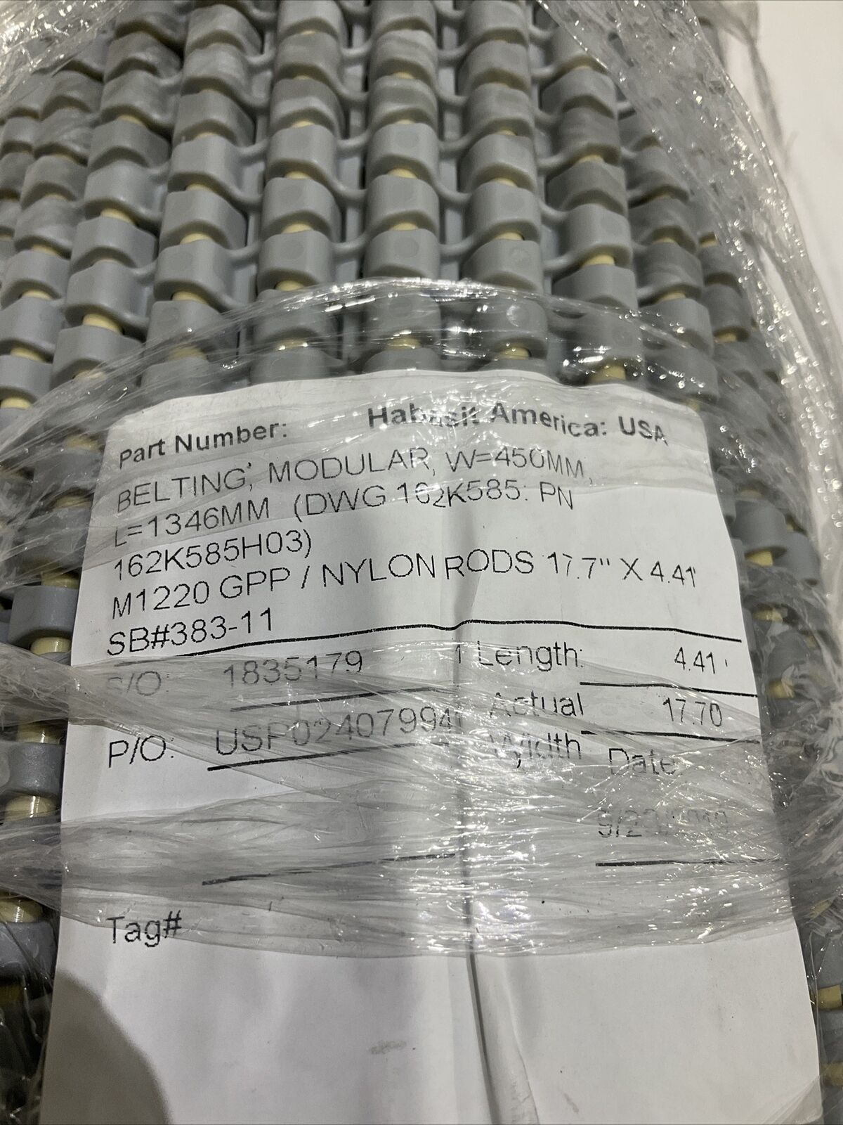 HABASIT AMERICA M1220 MODULAR BELTING 18 IN X 53 IN U3S