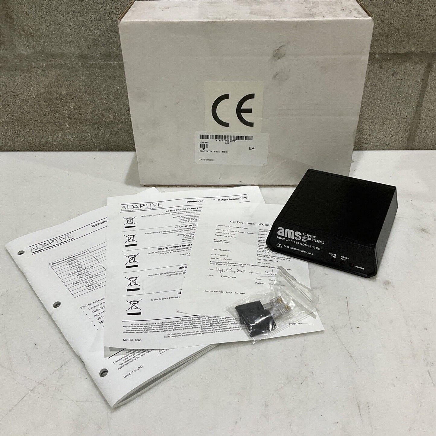 AMS RS-232/RS-485 10881111 CONVERTER 9 VAC 50/60 HZ .150A U3S