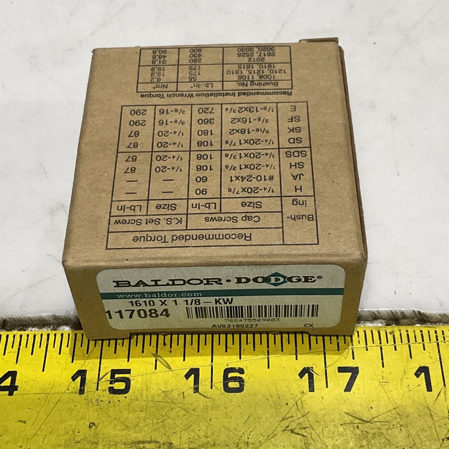 BALDOR DODGE 117084 1610 X 1 1/8-KW TAPERLOCK WITH KW BUSHING LOT OF 18 U3S