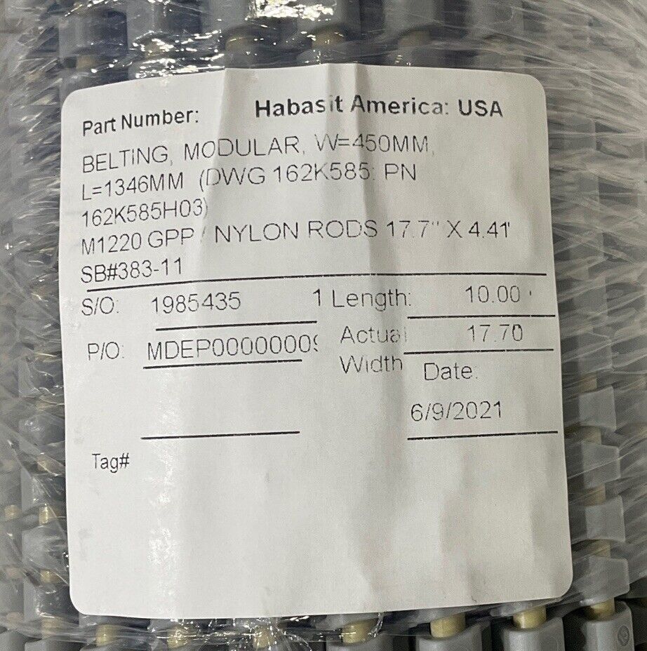 HABASIT AMERICA M1220 NYLON RODS MODULAR BELTING 18IN BY 53 IN U3S