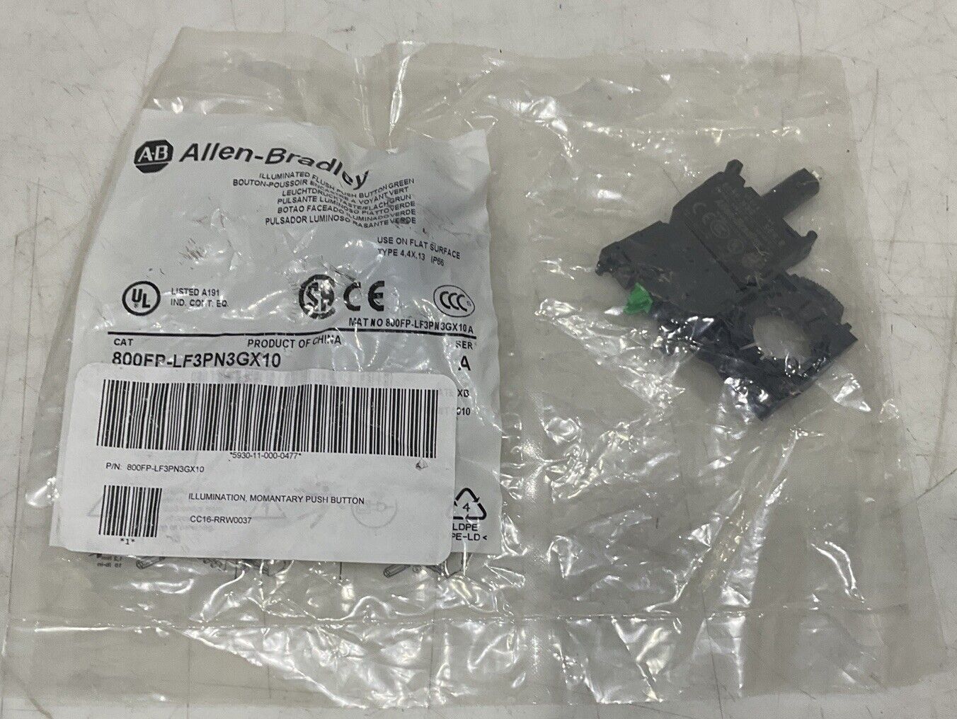 ALLEN-BRADLEY 800FP-LF3PN3GX10 GREEN SWITCH LIGHT LED PUSHBUTTON U3S