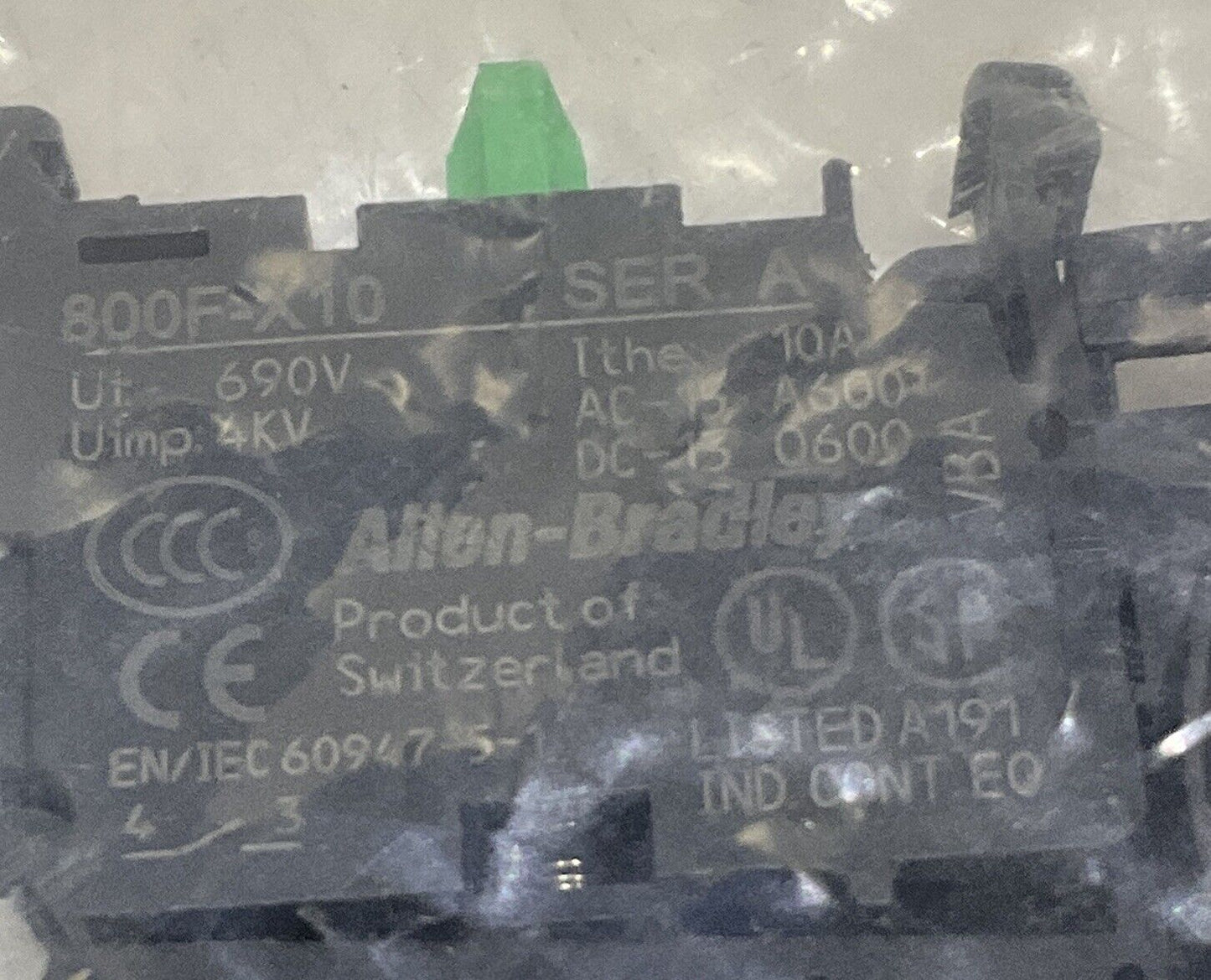 ALLEN-BRADLEY 800FP-LF3PN3GX10 GREEN SWITCH LIGHT LED PUSHBUTTON U3S