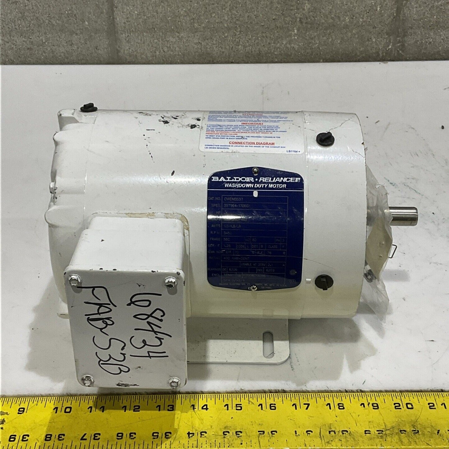 BALDOR RELIANCE CWDM3537 WASHDOWN DUTY MOTOR 208-230/460V 3450RPM .5 HP U4M