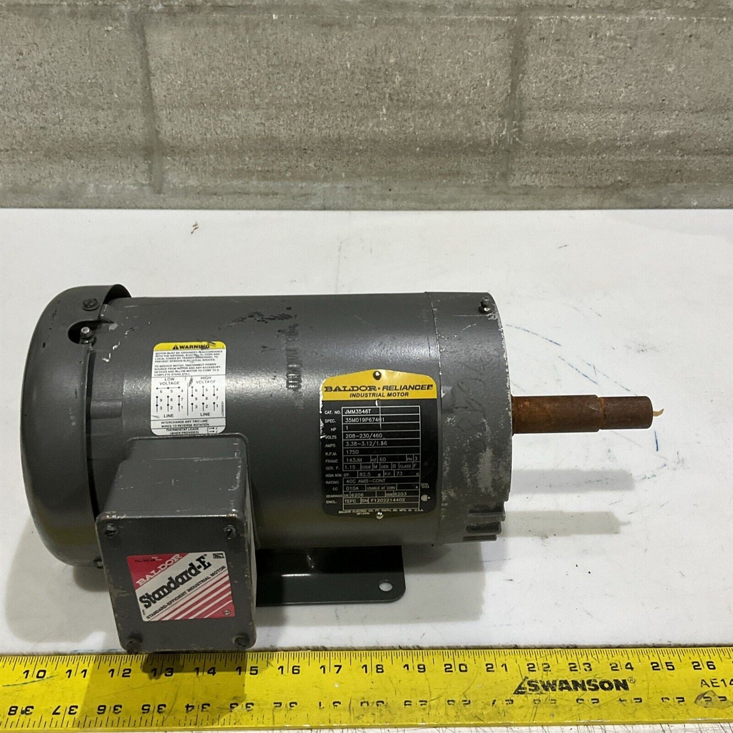 BALDOR RELIANCE JMM3546T INDISTRIAL MOTOR HP 1 208-230/460V 3.38 1750 RPM U4S