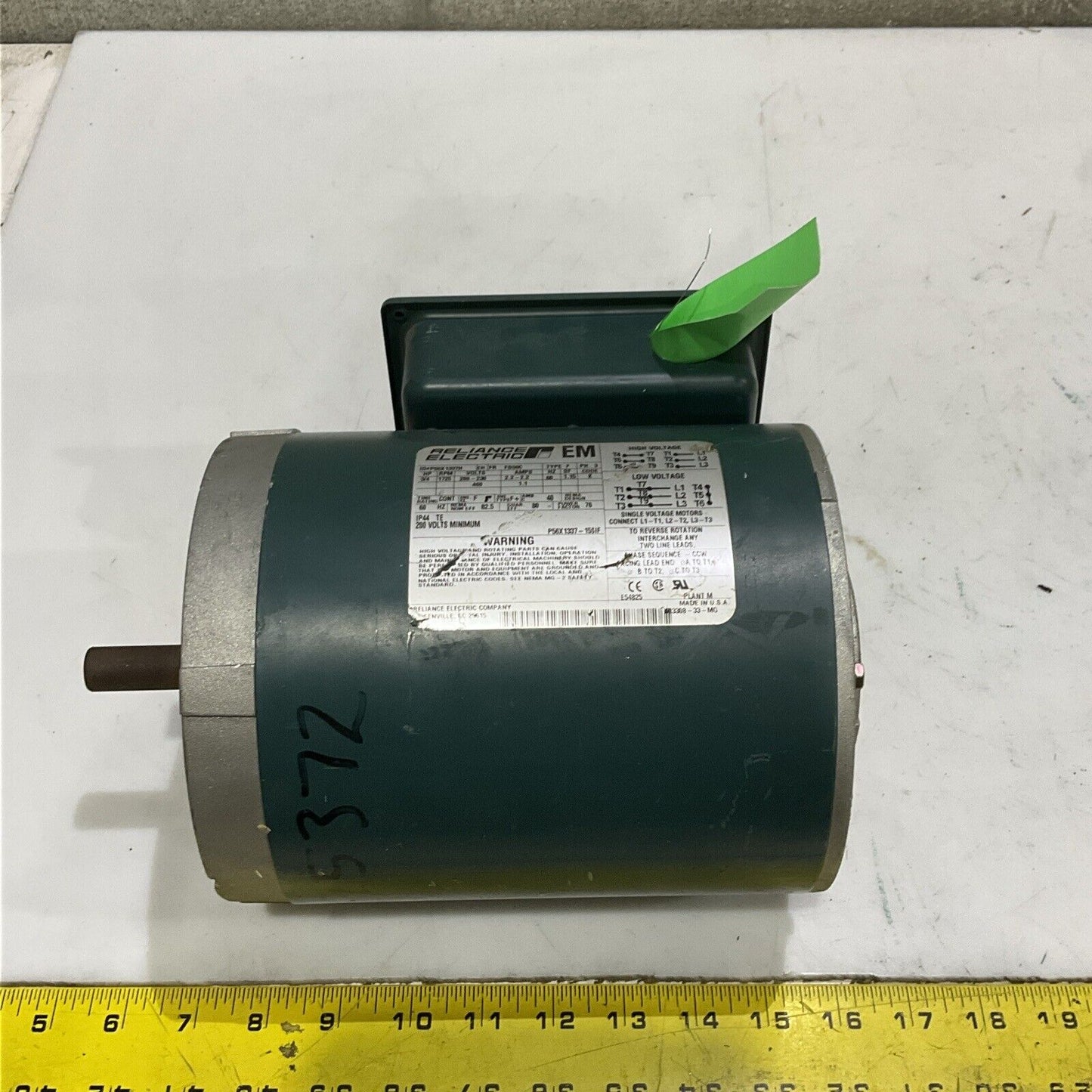 RELIANCE ELECTRIC P56X1337H EM MOTOR TYPE P 3/4 HP 208-230 V 2.2 AMP 60 HZ U4M